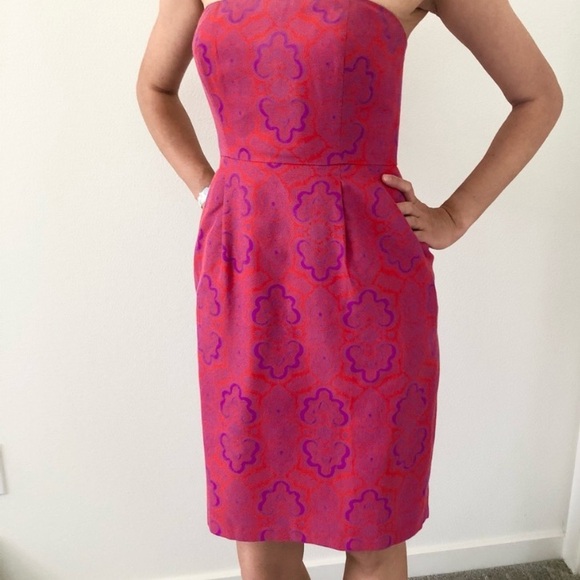 Women’s Pink/Orange Floral Strapless Cotten Ella Medillion JCrew Dress - Sz 12 - Picture 1 of 11